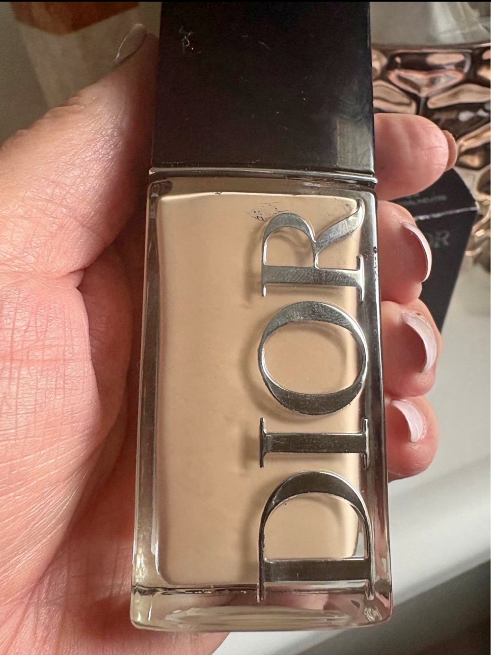 Dior Foundation Bottle — Beige with Silver Accents